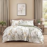 CASAAGUSTO King Comforter Set 7 PCS White & Green Dandelion Plant Comforter Set with Flowers Leaves Pattern Soft Seersucker Design All Season Bedding Set(102"X90")