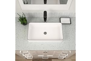 Vessel Sink Rectangular, Dcolora 24"x14" White Vessel Sink with Black Rim Ceramic Porcelain Rectangle Bathroom Vessel Sink Above Counter Vanity Sink Basin