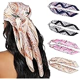 HBselect 4PCS Head Scarf for Women 35” Head Scarves Silk Like Satin Neck Scarfs Square Bandana Hair Wraps Scarf for Sleeping