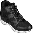 CALTO Men's Invisible Height Increasing Elevator Shoes - Black Leather/Mesh Lace-up Sporty Trainers - 4 Inches Taller - G3330 - Size 9 D(M) US