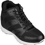 CALTO Men's Invisible Height Increasing Elevator Shoes - Black Leather/Mesh Lace-up Sporty Trainers - 4 Inches Taller - G3330