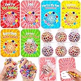 24 Pack Valentines Day Gifts for Kids Classroom Fidget Stress Balls with Valentines Cards for Kids School, Stress Relief Toys Squeeze Balls for Boys Girls Classroom Exchange Gifts Class Party Favors