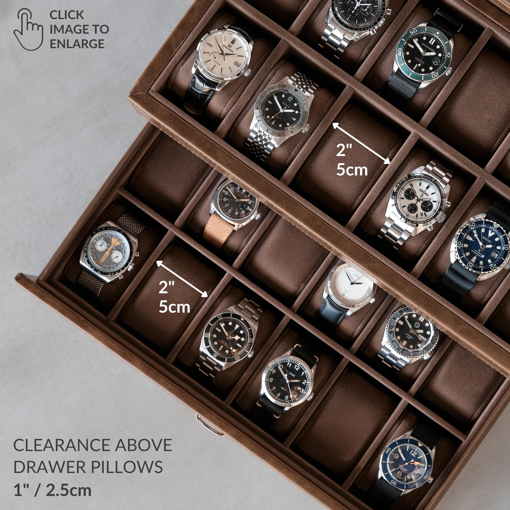 TAWBURY 24 Slot Watch Box for Men - Double-Layer Design for Optimized Storage | Removable Drawer for Easy Handling (Brown)