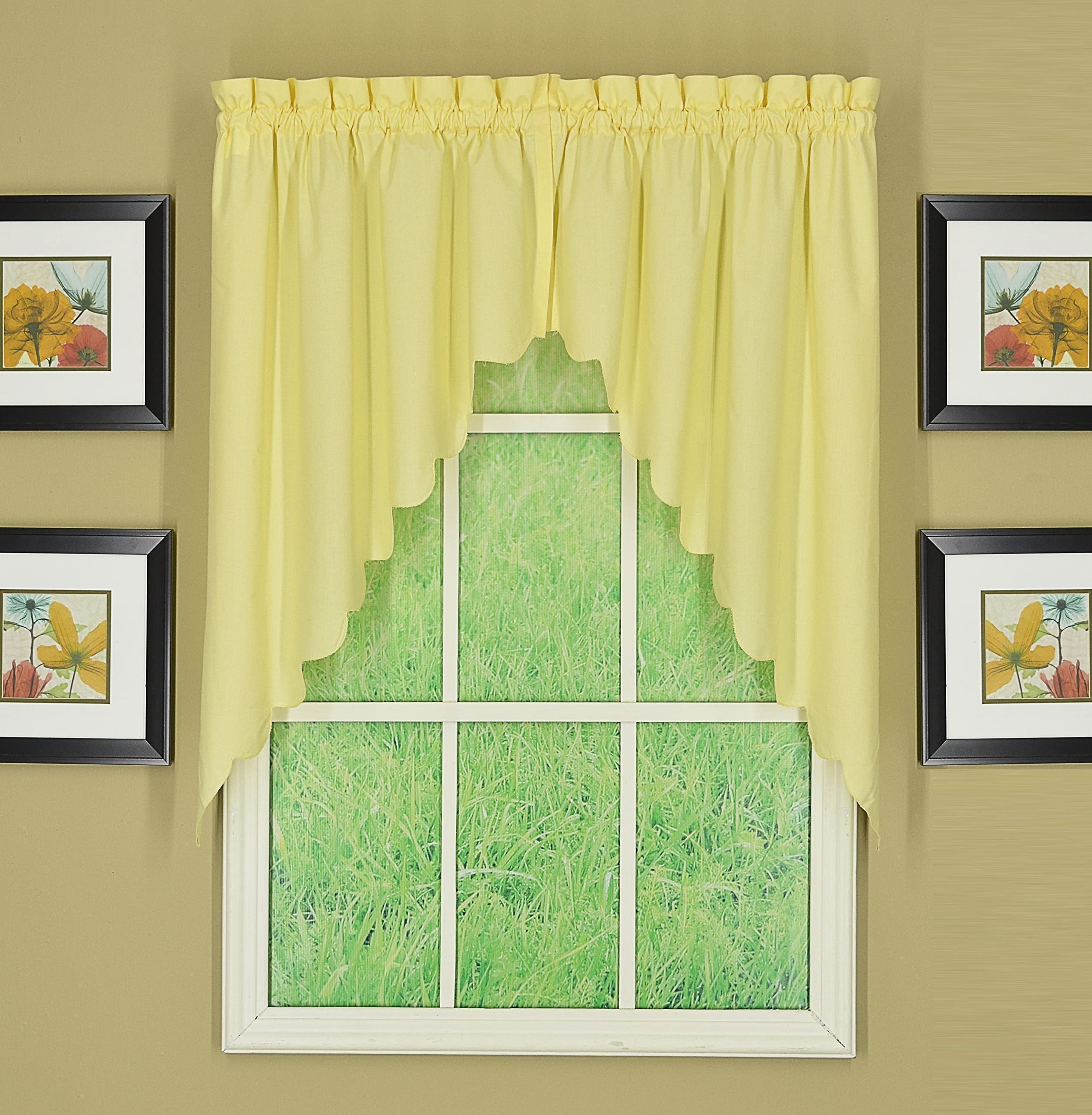 Today's Curtain, Orleans Scallop Curtain, Buttercup 38" Swag Pair, 60" W x 38" L, Buttercup — image 1