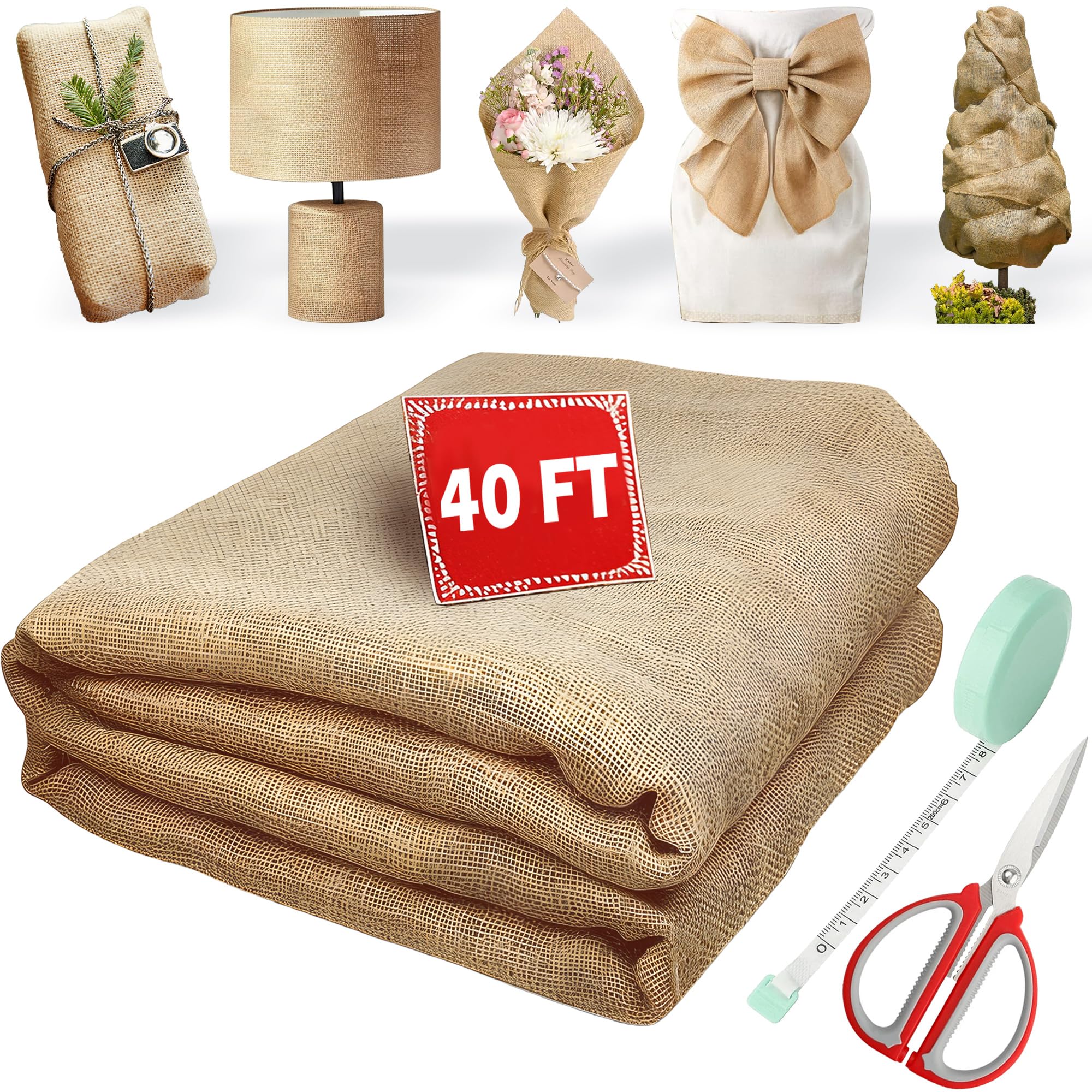Photo 1 of 40“ x 40 Feet Burlap Roll Multipurpose Burlap Tree Wrap High Density Jute Fiber, Weed Barrier, Craft Projects and Party Decor