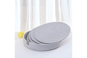 Art PineCone's Woven Cotton Rope Round Placemats Set of 4 with Holder Included, Non-Slip, and Heat Resistant for Your Perfect Table Decor! (Light Gray, 13 inch)