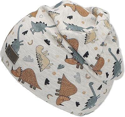 Sterntaler Beanie Dino - Lässige Baby Mütze aus Melange Jersey mit allover Druck - Jungen UV-Schutz 50+ Beanie Mütze - variabel tragbar - Baby und Kinder Übergangsmütze, silber, Größe 45