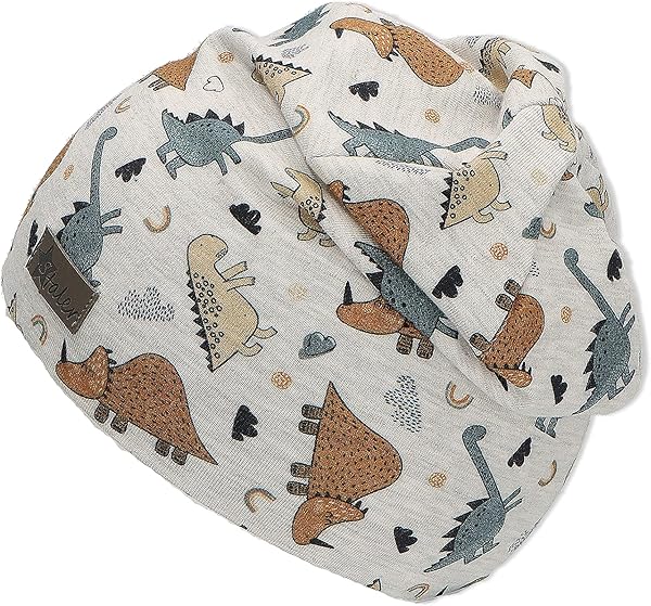 Sterntaler Beanie Dino - Lässige Baby Mütze aus Melange Jersey mit allover Druck - Jungen UV-Schutz 50+ Beanie Mütze - variabel tragbar - Baby und Kinder Übergangsmütze, silber, Größe 45