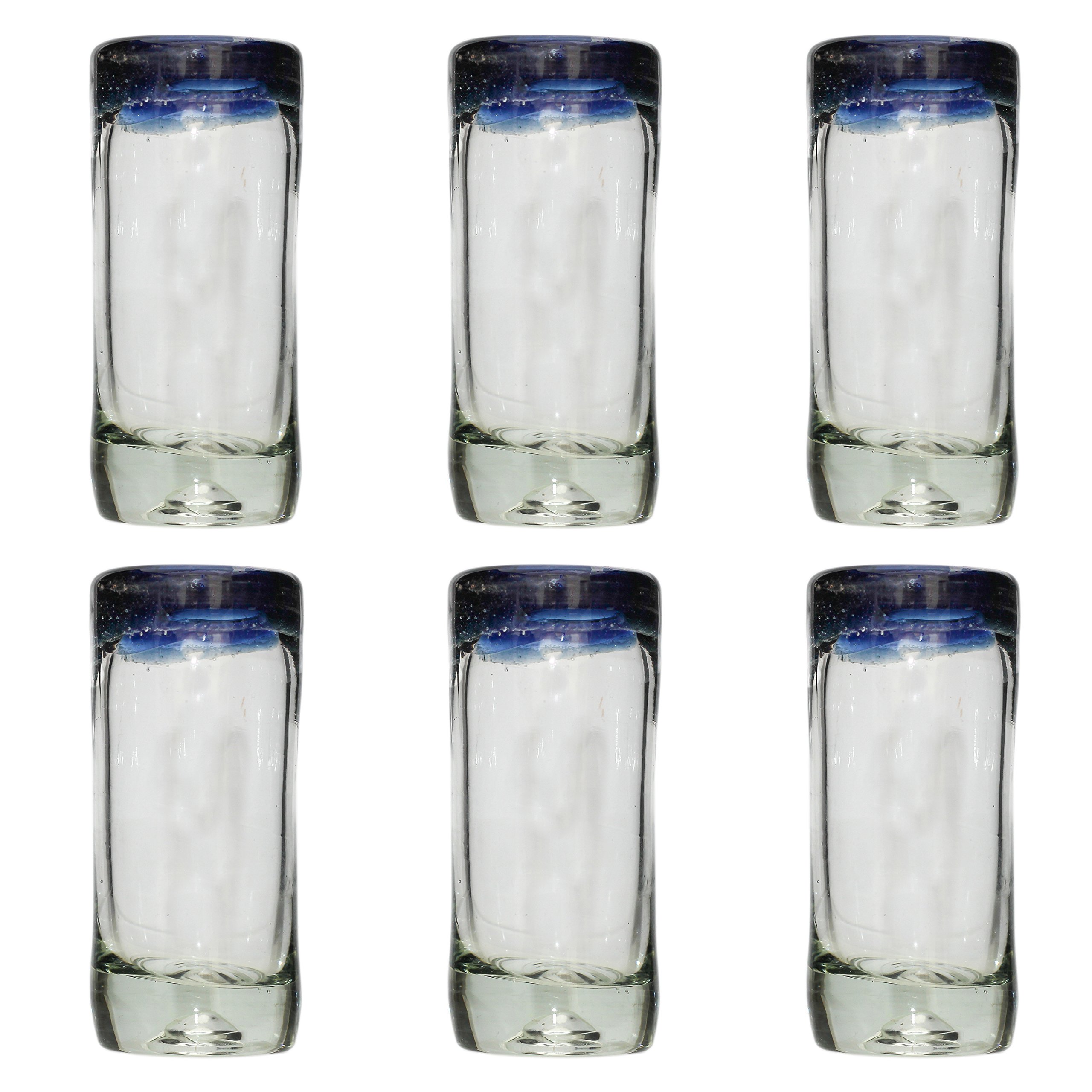 Tumia LAC Handmade Tequila/Shot Glass – Blue Rim – Set of 6
