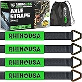 Rhino USA Axle Tie Down Straps - Lab Inspected 11,128lb. Break Strength - Heavy Duty Protective Sleeves & D Rings to Ensure Peace of Mind - Used for Car Engine Hoist, Truck, Trailer, UTV (4-Pack Set)