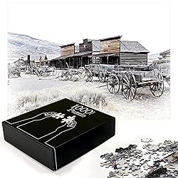 Ambesonne Western Jigsaw Puzzle, Old Wooden Wagons