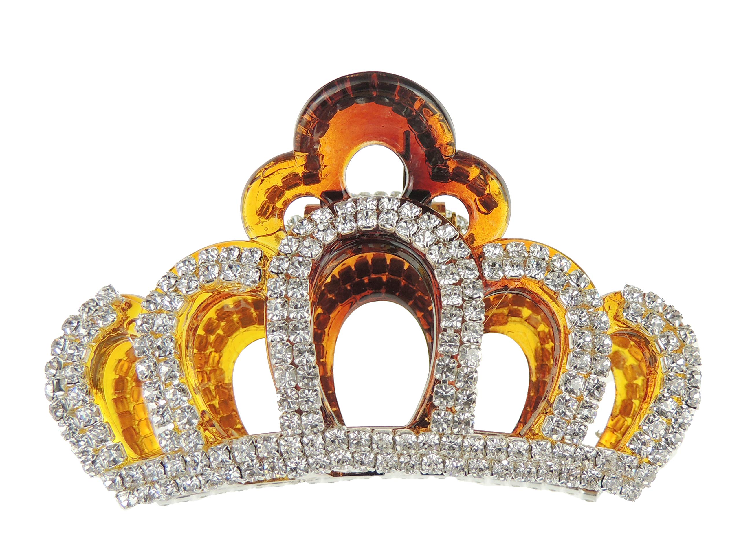 Extra Sparkly Women Girls Crystal Diamante Rhinestone Gems Bridal Wedding Evening Party Styling Fine Thin Hair Accessories Butterfly Claw Jaw Clip Octopus Clamp Grip Crown Tiara Double (Brown)