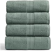 Springtree Home 100% Cotton Bath Towel Set of 4 | Green Bath Towels | Geometric Textured Design | Absorbent & Quick-Dry | 4 Bath Towels | Oeko-TEX® Standard 100 Cotton | Myla Collection - Lily Pad