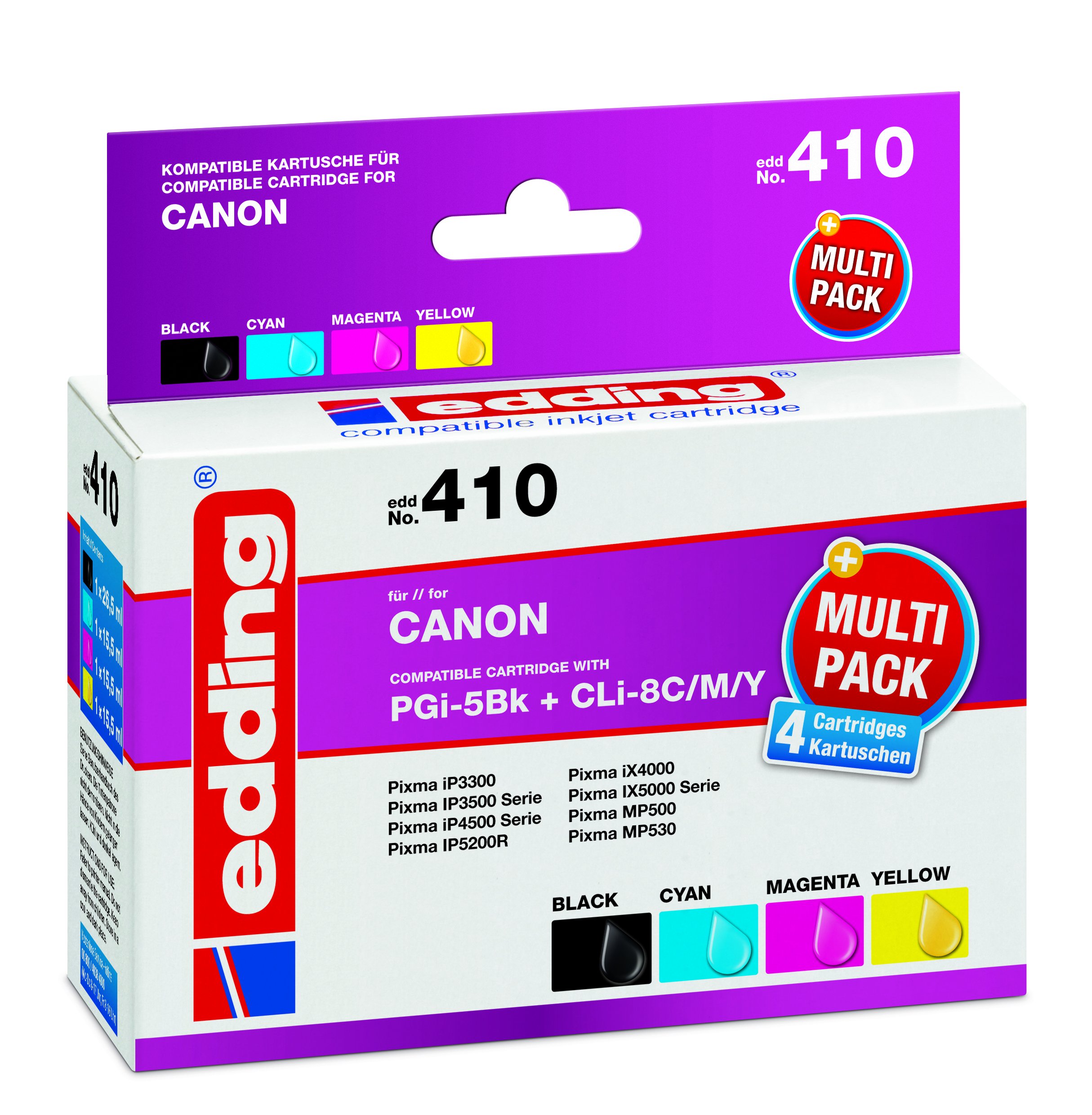Edding 18-410 EDD-410 Ink Cartridge for Canon PGi-5Bk / CLi-8C / CLi-8M / CLi-8Y CMYK Colours