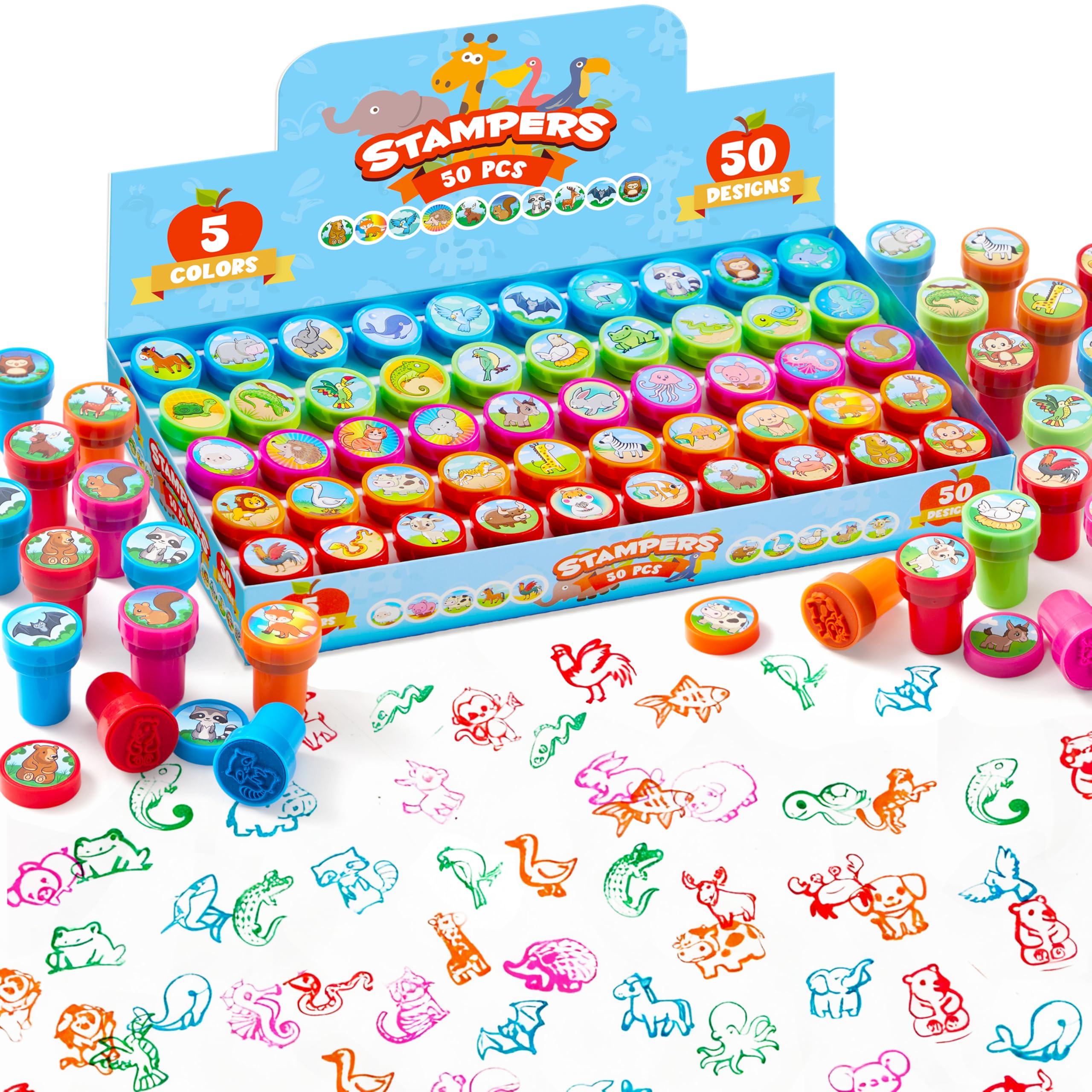 Photo 1 of JOYIN 50 Pcs Animal Stamps for Kids, with 50 Different Designs, Farm,Sea Animals,Stamps for Crafting, Prize Box Toys for Classroom, Kids Party Favor, Goodie Bag, Halloween, Christmas