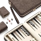 Backgammon Sets for Adults and Kids, Classic Backgammon Board with Unique Checkers Dice, Folding Faux Leather Backgammon Case, Portable Travel Backgammon Game Set (Brown)