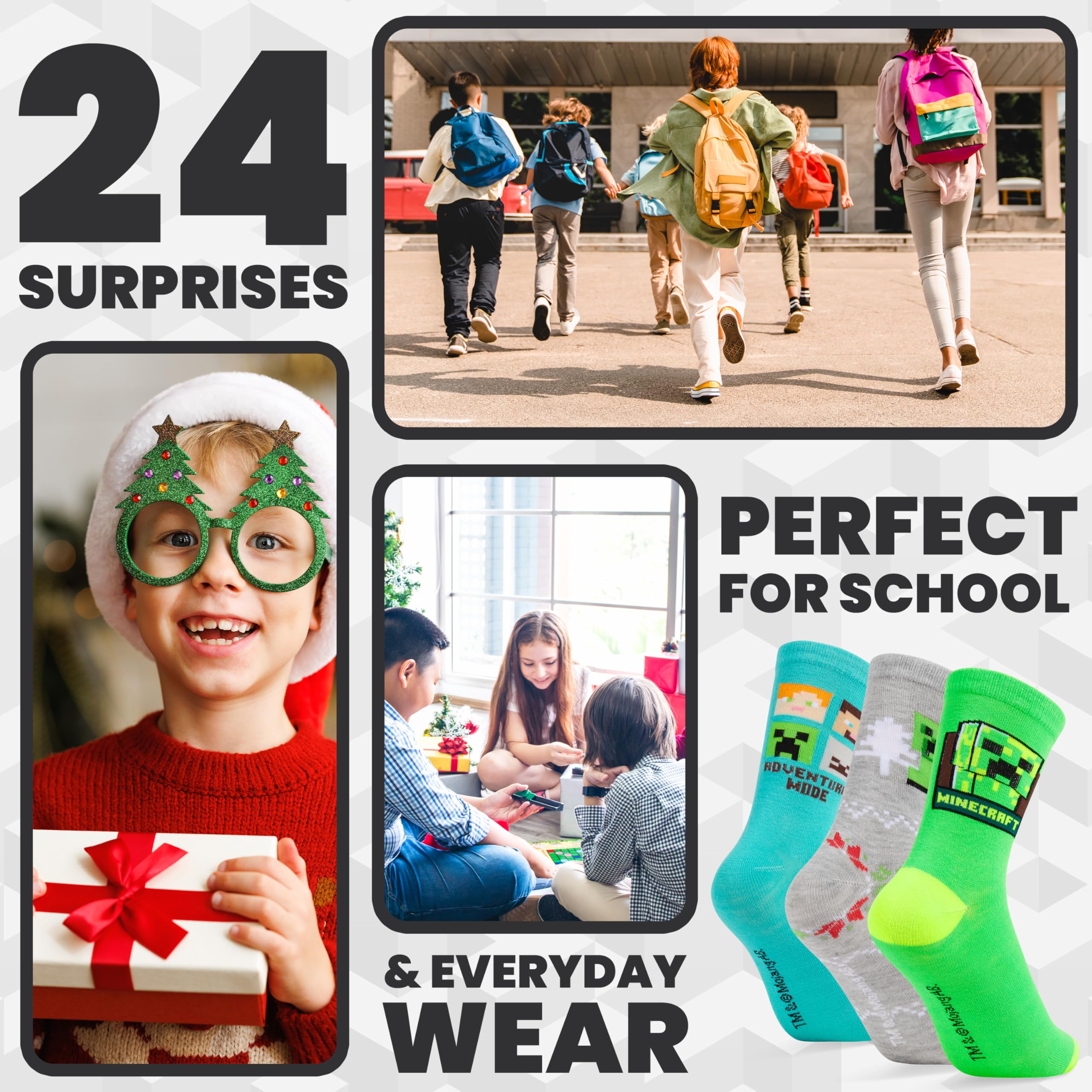 Minecraft 24 Pcs Socks Advent Calendar 2025 for Kids Teens Calf Boys Socks Christmas Countdown Calendar Creeper TNT Xmas Surprise Gifts for Gamers
