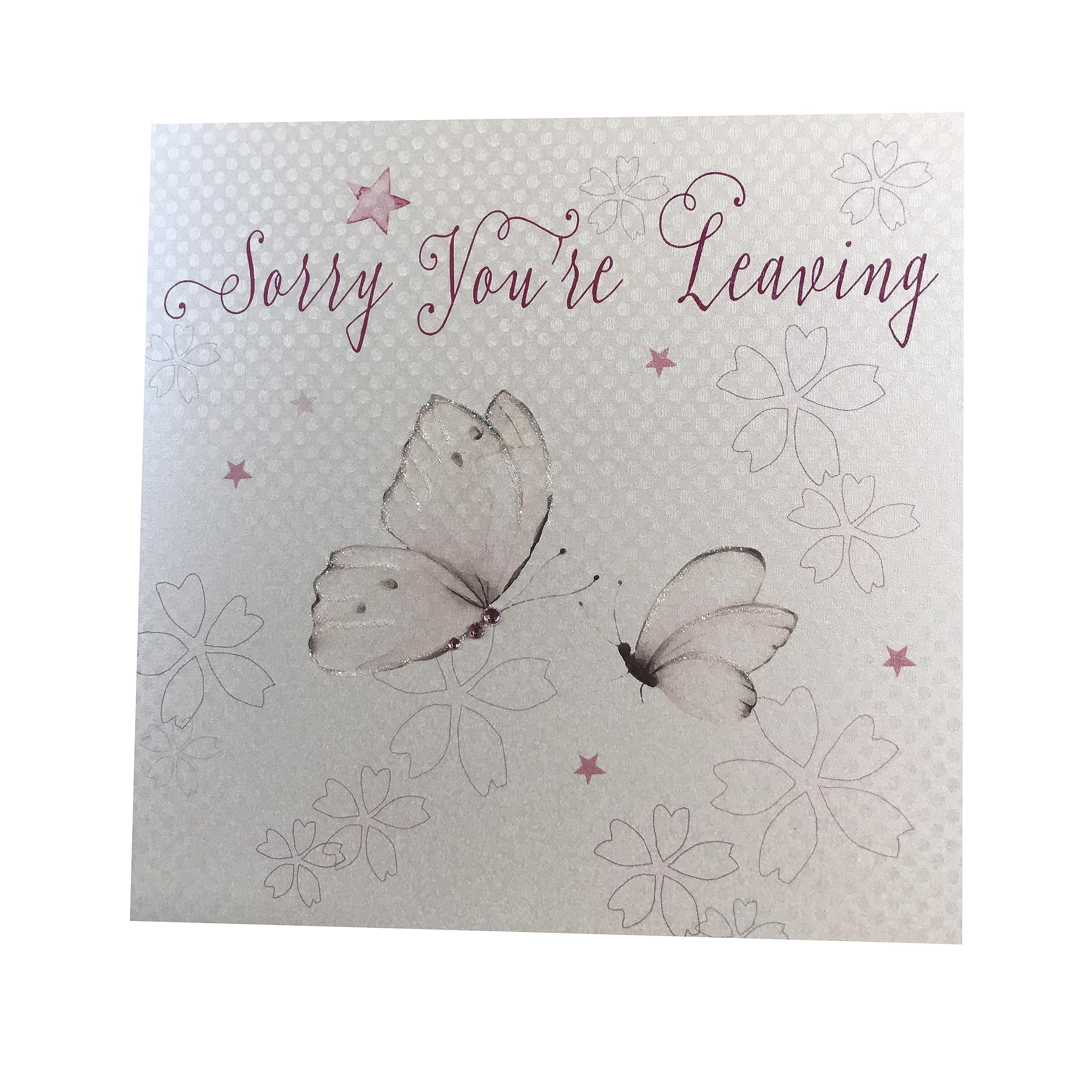 WHITE COTTON CARDS Handmade Sorry You're Leaving Card Butterflies, WB65,16cm x 16cm