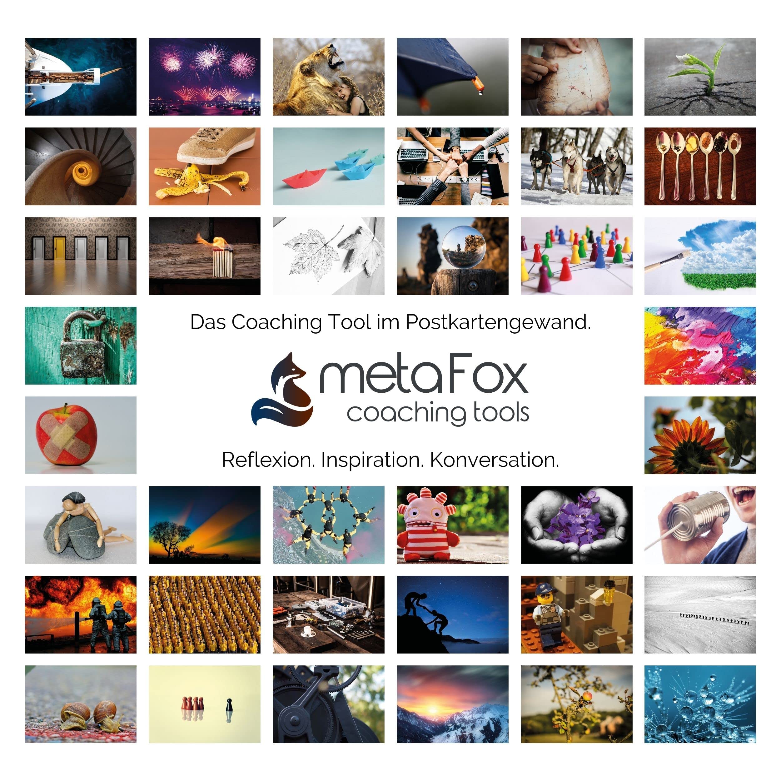 metaFox | Leading Change Postcards Pack | 52 Cards for Coaching & Change Management | Based on the 8-Step Process for Leading Change by John P Kotter (German) — image 1