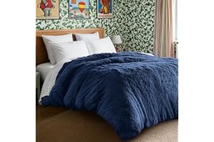 Bare Home Shaggy Fleece Duvet Cover Extra Long Size - Plush Duvet Cover - Super Soft & Luxury - Hidden Zipper Closure - All Season Bedding (Twin/Twin XL, Dark Blue)