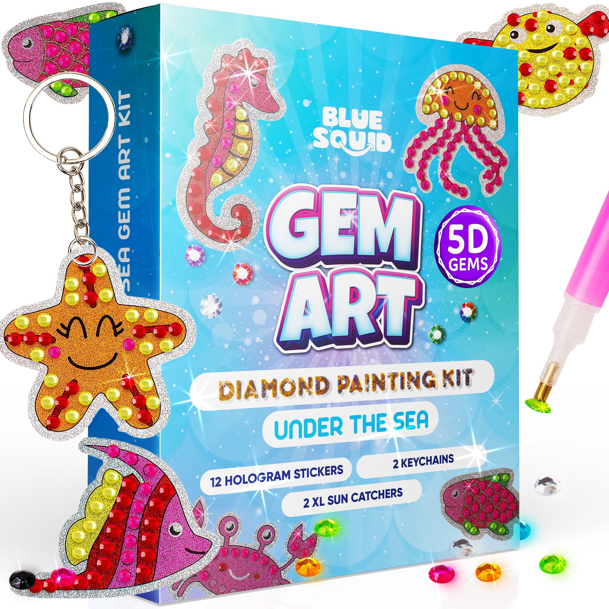 Blue Squid Diamond Art for Kids – Under The Sea - Fun & Easy DIY 5D Gem Art Kits Kids Gift Set for Gem Keychains, Stickers, Sun Catchers - Diamond Painting for Kid Girls, Boys Ages 6-12 — image 1