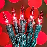 mimigogo 50-Count Red Valentine's Day Lights with Green Wire Waterproof,Mini String Lights for Holiday Decorations, Christmas Tree, Party, Wedding, Xmas, Home, Indoor & Outdoor Use (13ft Long)