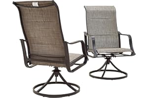 LOKATSE HOME Outdoor Patio Dining Chair Swivel Sling Rocker Set with Steel Metal Frame (Set of 2), Grey