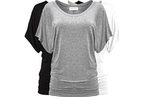 Free to Live 3 Pack Dolman Sleeve Tunic Dressy Business Casual Tops for Women Short Sleeve Shirts Work Outfits Travel Clothes