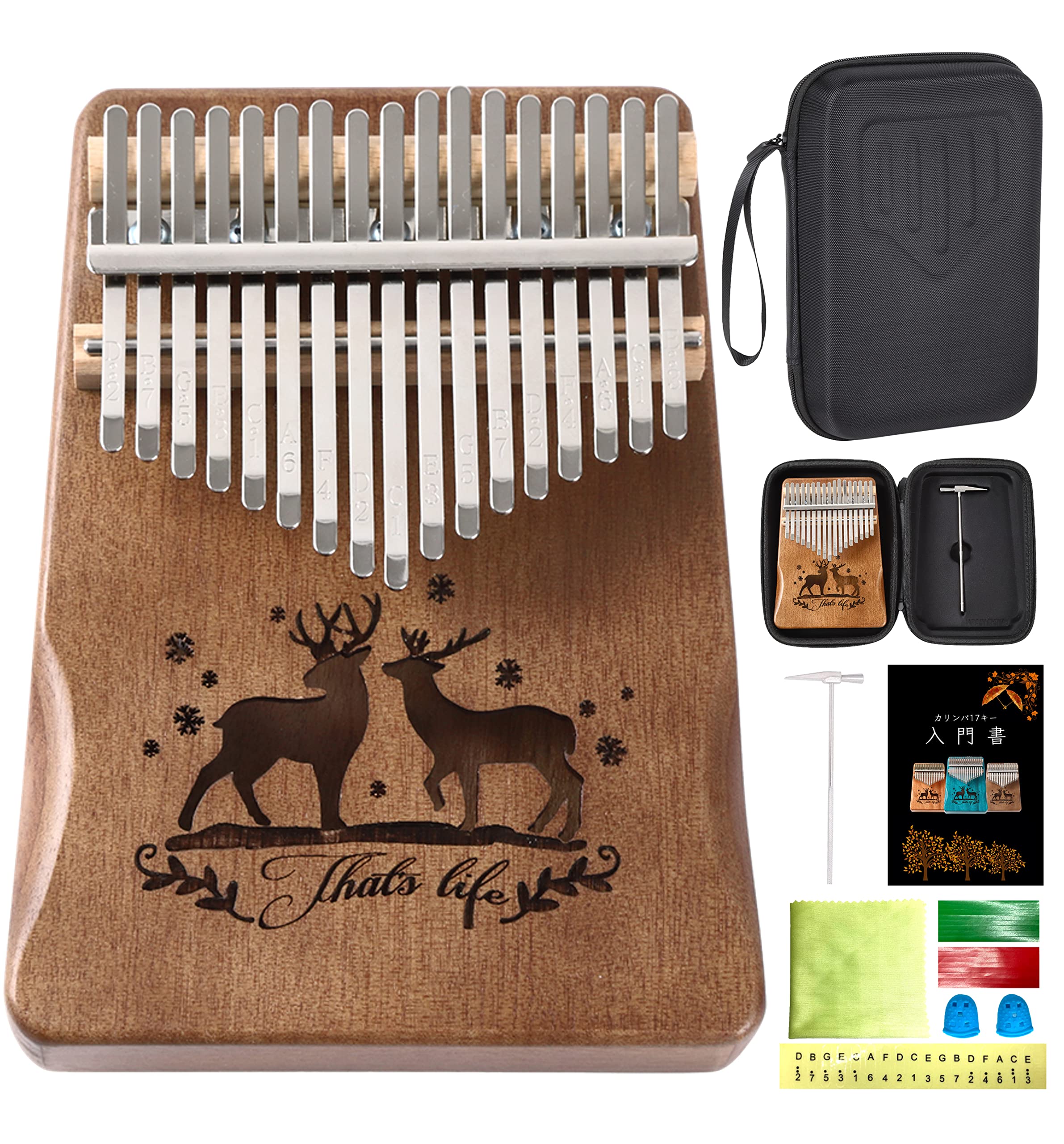PERDIN カリンバ 初心者セット 17キー チューニング済み 日本語 楽譜付き 入門書付き ケース付き 刻印あり 楽器 kalimba 初心者 マホガニー (ダークブラウン)商品画像