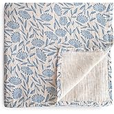 mushie Muslin Baby Swaddle Blanket | 100% Organic Cotton (Blue Flowers)
