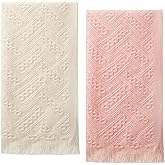 SynHHergyx 2 PCS Hand Towel for Bathroom 13×30 Inch Boho Decorative Bathroom Towels, Cotton Absorbent Soft Face Towel for Farmhouse Kitchen Hotel Spa Guest Pink Beige