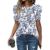 WIHOLL Summer Tops for Women Puff Sleeve Crewneck T Shirts Dressy Casual Blouses Spring Outfits Fashion Clothes