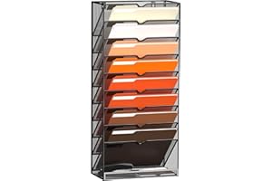 SUPEASY 10 Tier Hanging Wall File Organizer, Mesh Wall Mount File Holder for Paper Mail Magazine File Folder, Black