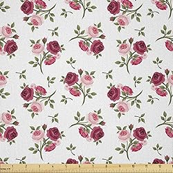 Lunarable Rose Fabric by The Yard, Pattern Stems
