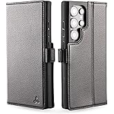 Snakehive Leather Wallet for Samsung Galaxy S25 Ultra - Real Leather Wallet Phone Case - Genuine Leather with Viewing Stand and 4 Card Holder - Side Clasp Flip Folio Cover with Card Slot (Black)