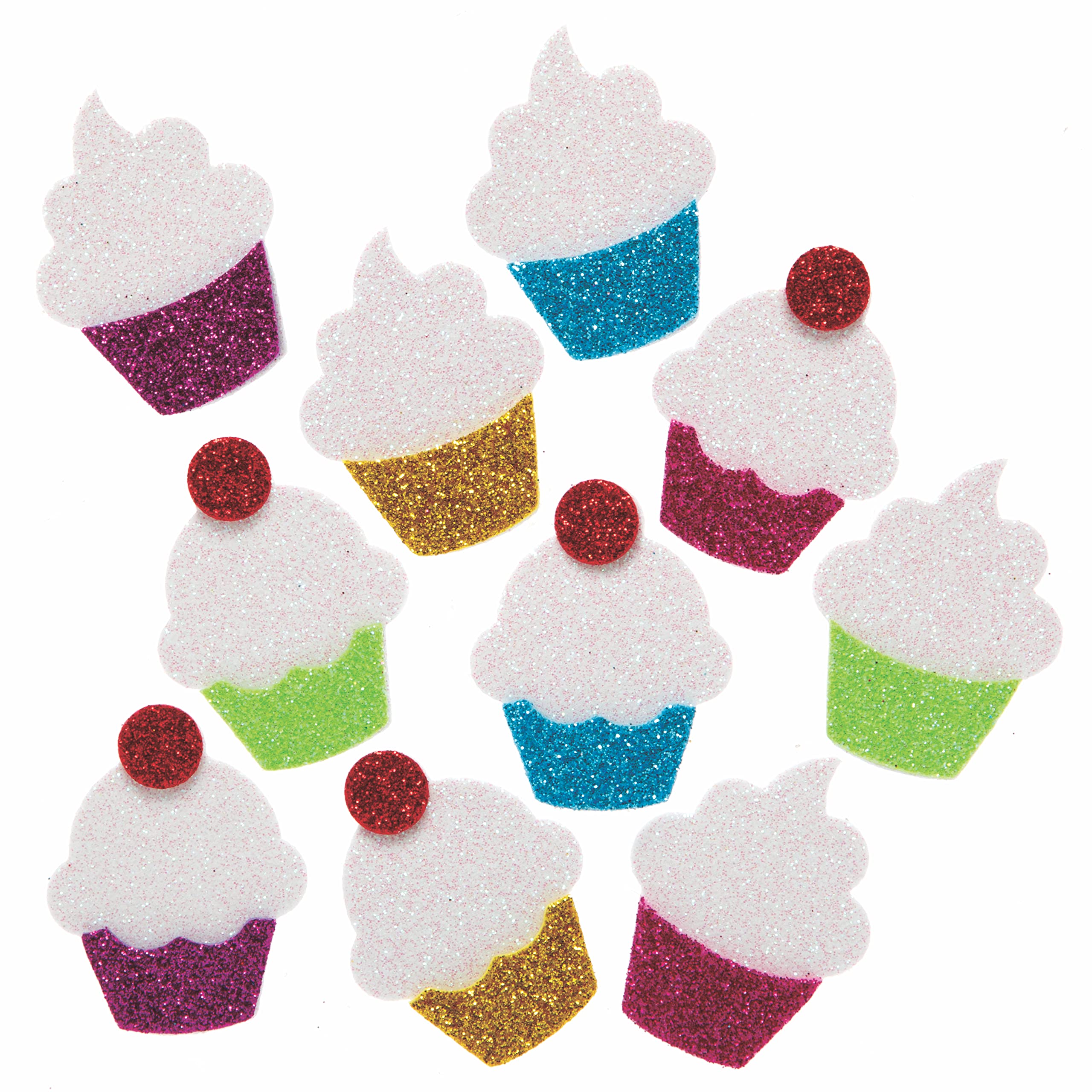 Baker Ross AX735 Cupcake Stickers - Pack of 100, Glitter Foam Self-Adhesives, Perfect for Children to Decorate Collages and Crafts, Ideal for Schools, Craft Groups, Party Crafting, Home