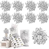 AIMUDI Curly Bows for Gift Wrapping 5'' Christmas Silver Gift Bows Metallic Burst Bows Self Adhesive Bows for Treats Presents Crafts Christmas Party Favors, 8 PCs