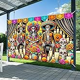 BlissYard Day of the Dead Banner 71 x 43 Inch Mexican Sugar Skull Backdrop | Dia De Los Muertos Decorations Mexican Fiesta Sugar Skull Photography Background for Halloween Party Decorations