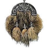 Sporran Kilt for Men Premium Coyote Fur Full Dress Scottish kilt Sporrans for men with Chain Belt Kilt Accessories (Thistle Coyote fur)