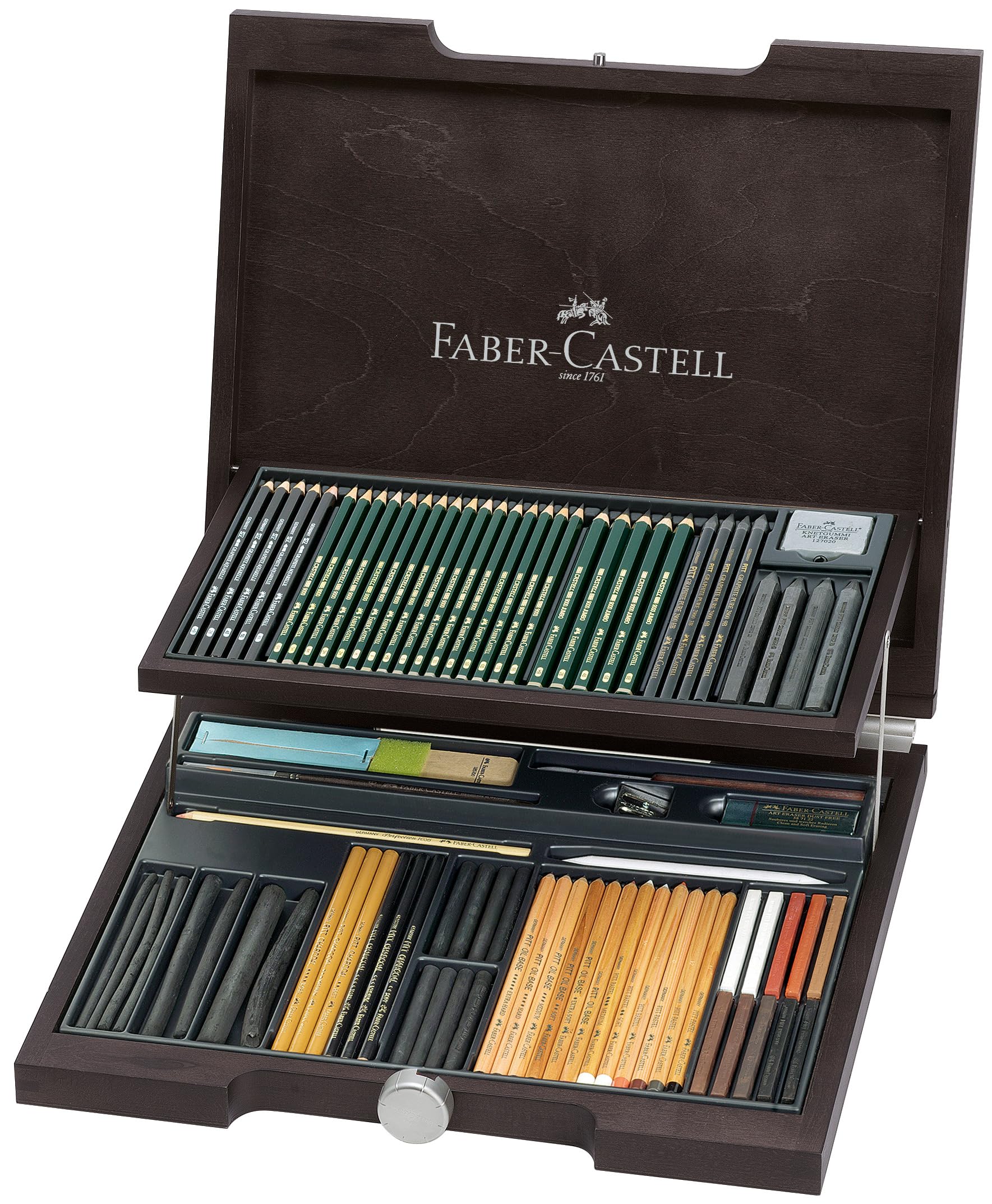 Faber-Castell Pitt Monochrome Wooden Case Accessories Gift Kit
