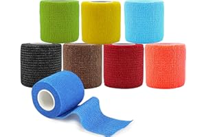 ANAMPION 8 Pack Self Adhesive Bandage Wrap Vet Wrap 2 Inch x 5 Yards Non-Woven Breathable Elastic Self-Adherent Tape for Stretch Athletic, Sports, Wrist, Ankle (Pets Too) (Mix)