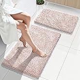 Yimobra Bathroom Rug Set 2 Piece, Luxury Shaggy Bath Mat Set with Non Slip Backing, Ultra Soft & Absorbent Mats for Bathroom Floor, Machine Washable, 31.5"x20"+24"x17", Pink