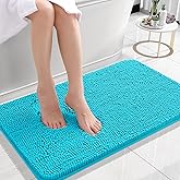 OLANLY Bathroom Rugs 24x16, Extra Soft Absorbent Chenille Bath Rugs, Rubber Backing Quick Dry, Machine Washable Bath Mats for Bathroom Floor, Tub and Shower, Home Decor Accessories, Aqua Sky