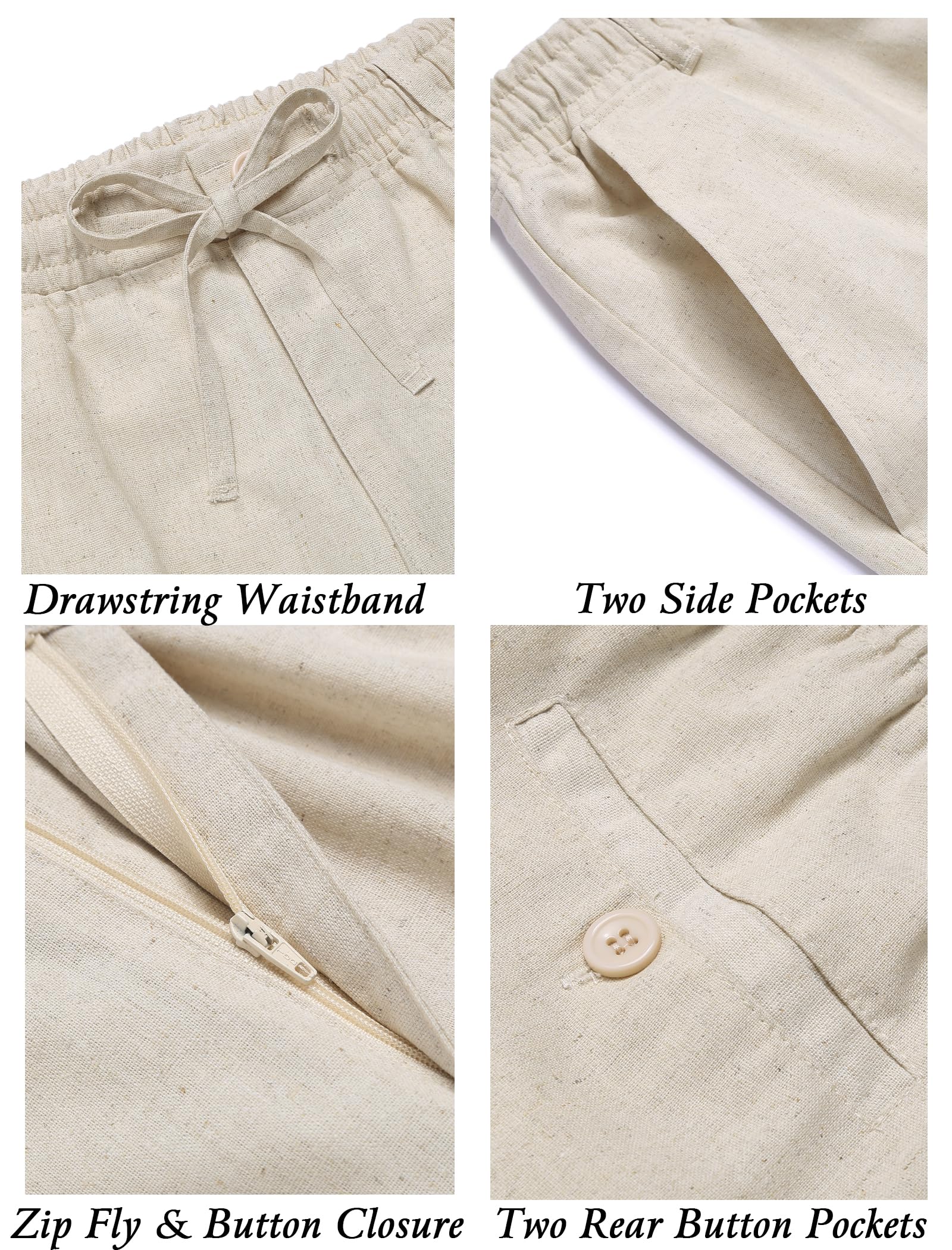 COOFANDY Herren Leinenhose mit Kordelzug Leicht Sommerhose Strandhose Leinen Hose Lang aus Leinenmischung Einfarbig für Männer Stoffhose Khaki XL 5