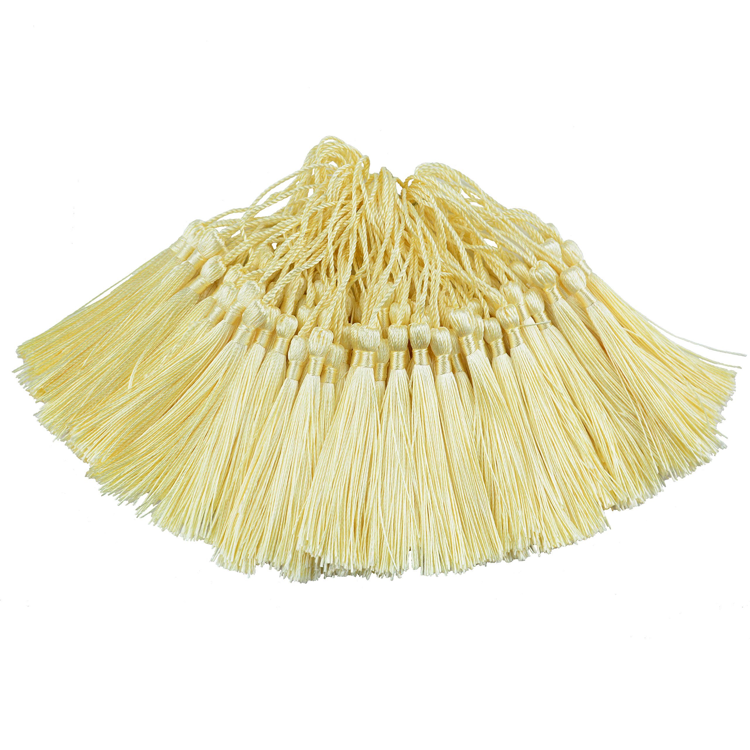 100pcs 13cm/5 Inch Silky Floss bookmark Tassels with 2-Inch Cord Loop and Small Chinese Knot for Jewelry Making, Souvenir, Bookmarks, DIY Craft Accessory (Light Beige)
