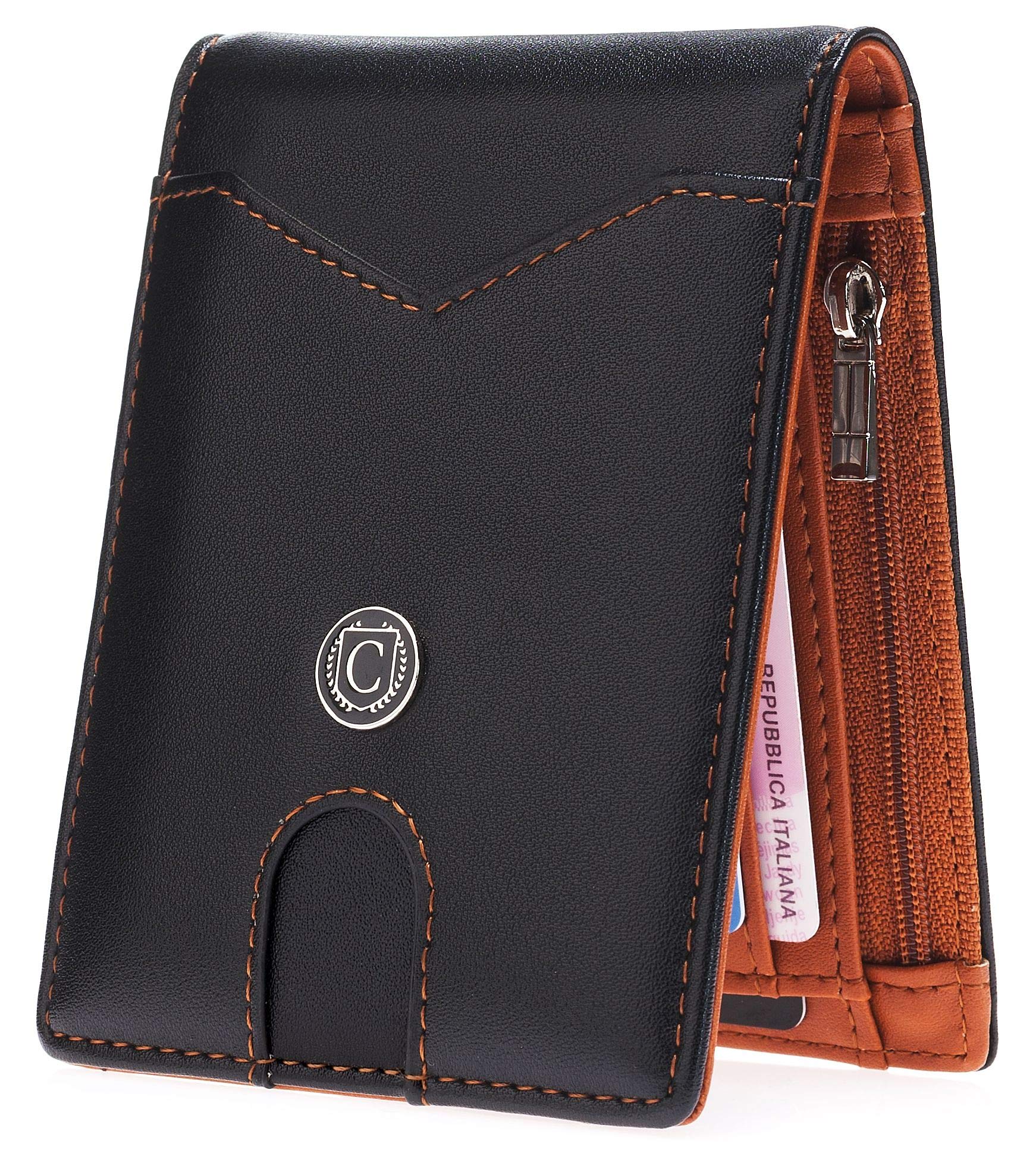 CASIMIRRI 1892 ® Men's Wallet, Slim, Man, Small Thin RFID, Gift, Wallet with Coin Purse, Slim, Bill Holder, boy Wallet(Black/Orange/Ecologic Leather)