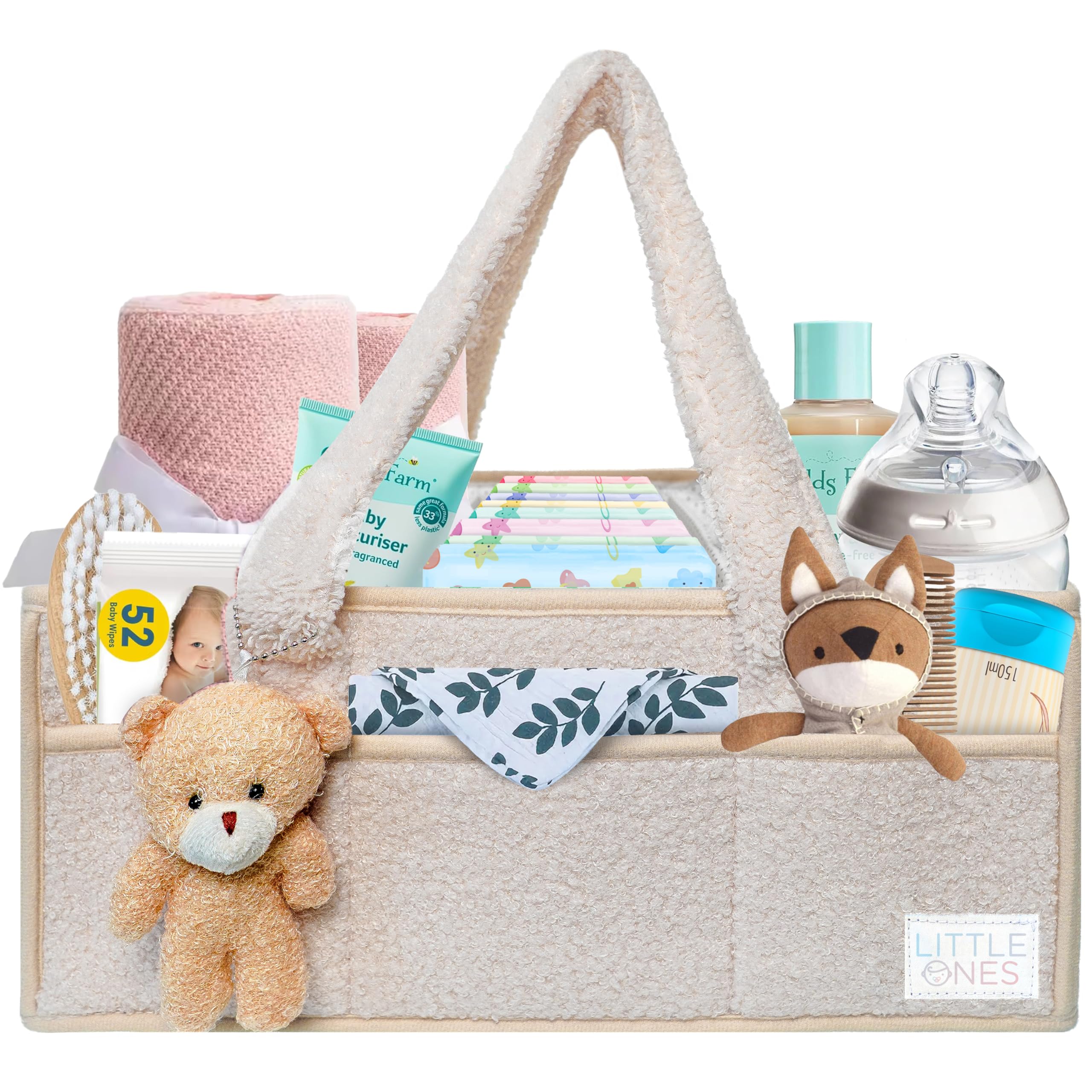 Little Ones® Nappy Caddy, Baby Essentials for Newborn, Baby Diaper Organiser, Baby Shower Gifts for Mum, Diaper Changing Organiser, Portable Nursery Storage Basket with Changeable Compartments