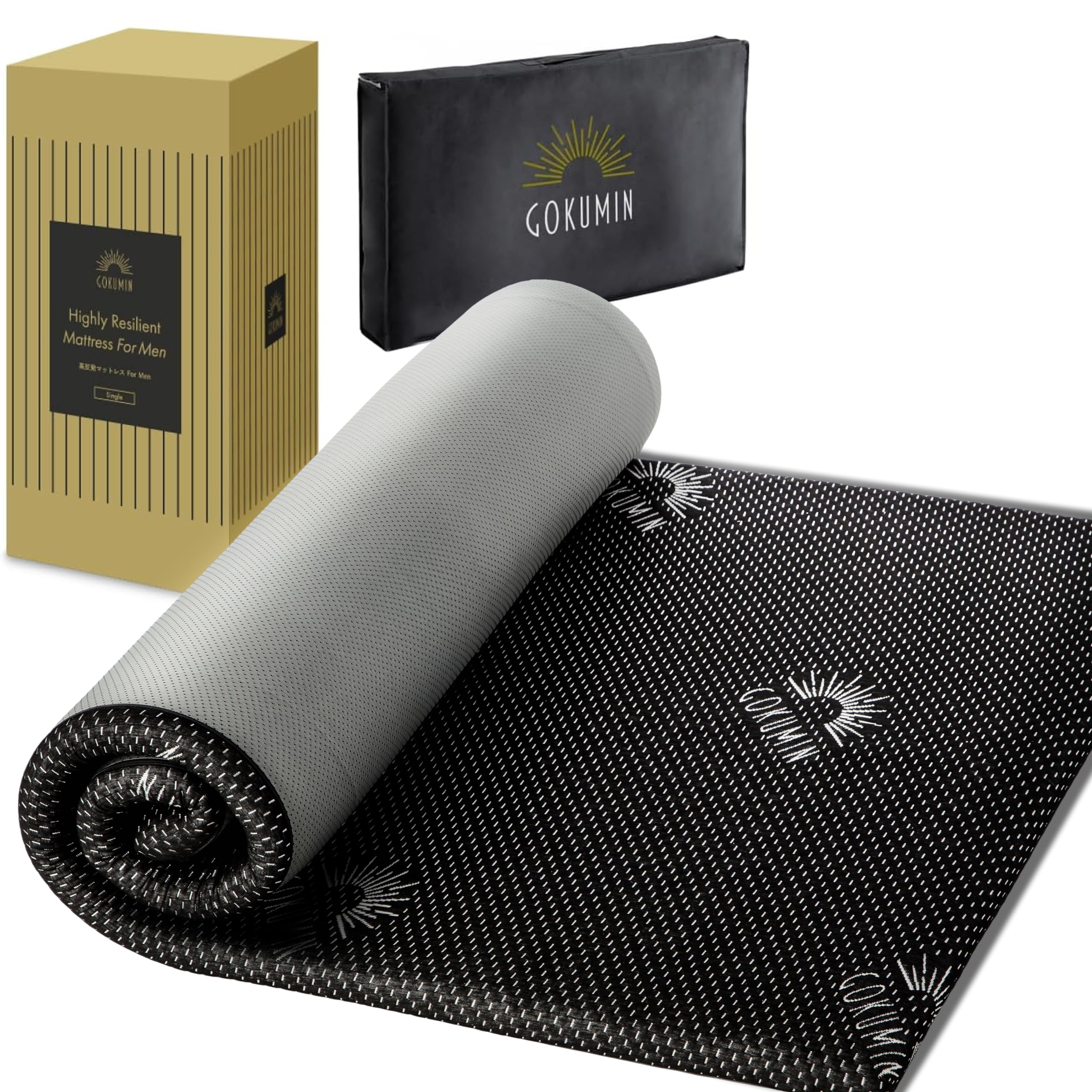 GOKUMIN マットレス 高反発マットレス 厚さ5cm 硬め 180N 耐圧分散 消臭 抗菌 ウレタン 高密度32D ベッドマット 高反発 敷布団 極眠 (ブラック シングル 長さ195cm) mssm商品画像