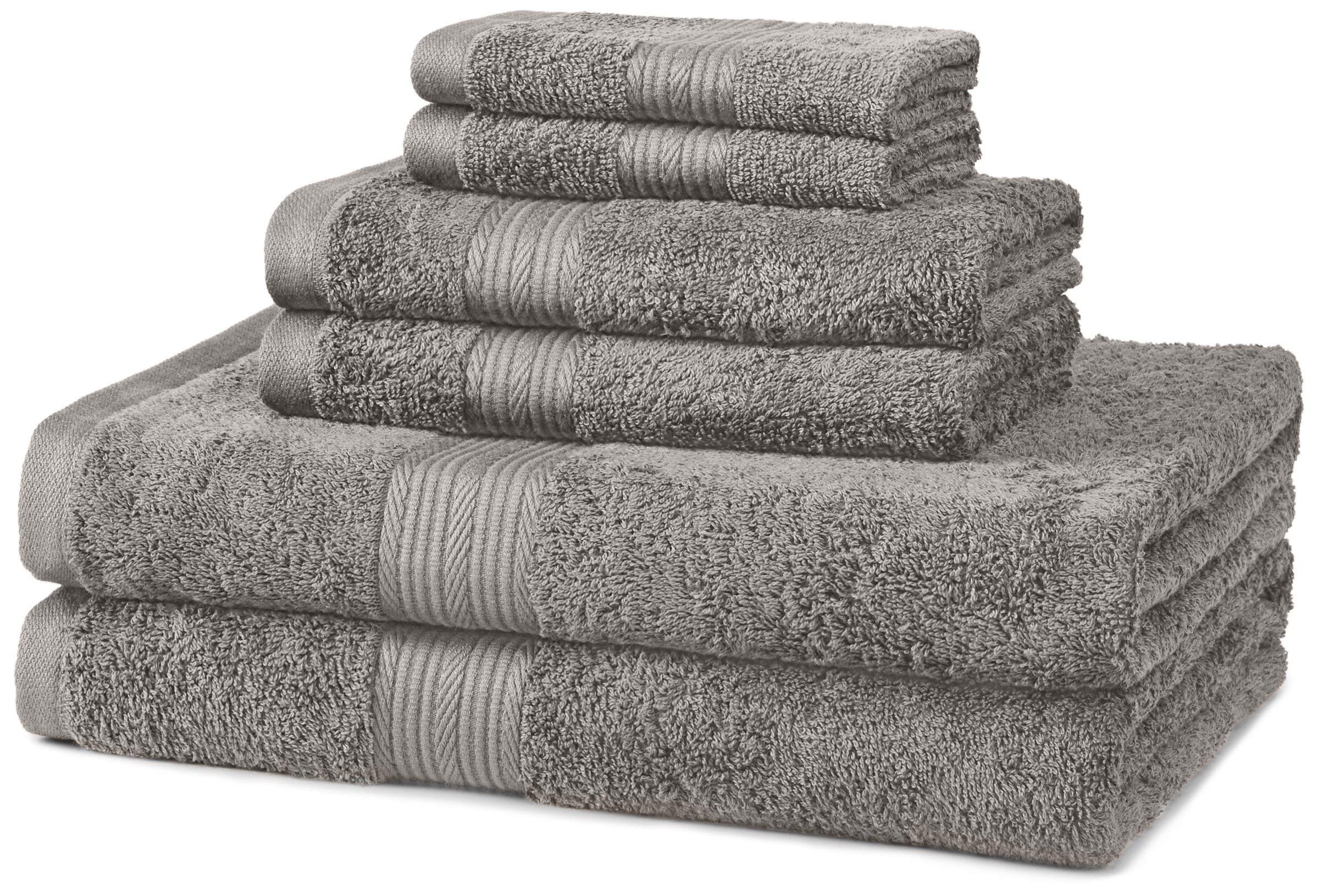 Amazon Basics 6-Piece Cotton Bath Towel Set - Fade-Resistant and Highly Water Absorbent, Grey