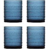 Fortessa Jupiter Beaded Hobnail Glass, 10 Ounce Double Old Fashioned (Set of 4), Cornflower Blue